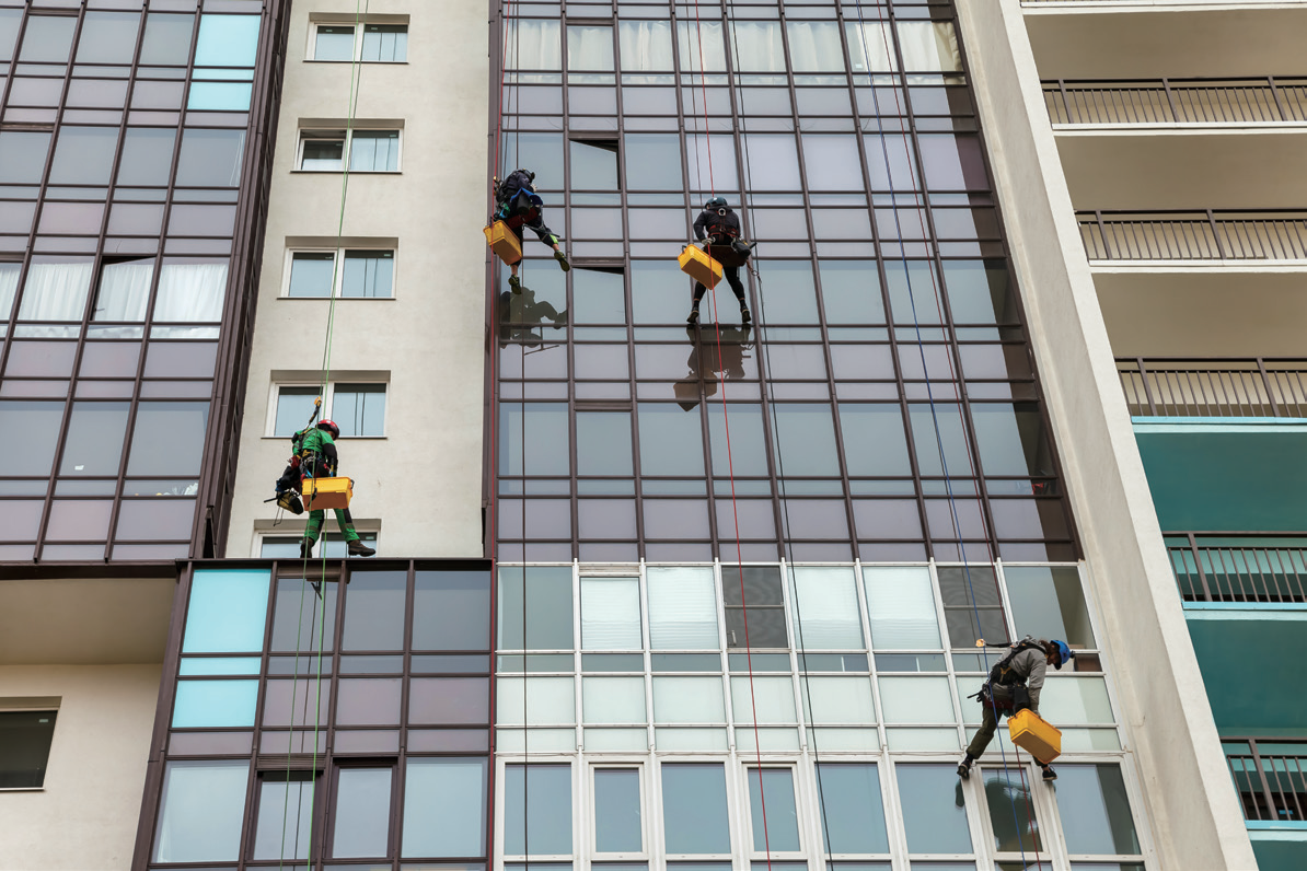 Aerial facade cleaning workflow